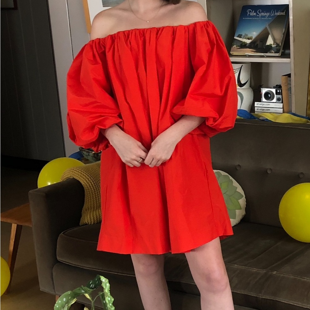 & Other Stories Red Off-Shoulder Mini Dress
